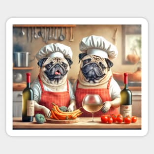 Pug Chefs Cooking in the Kitchen Sticker